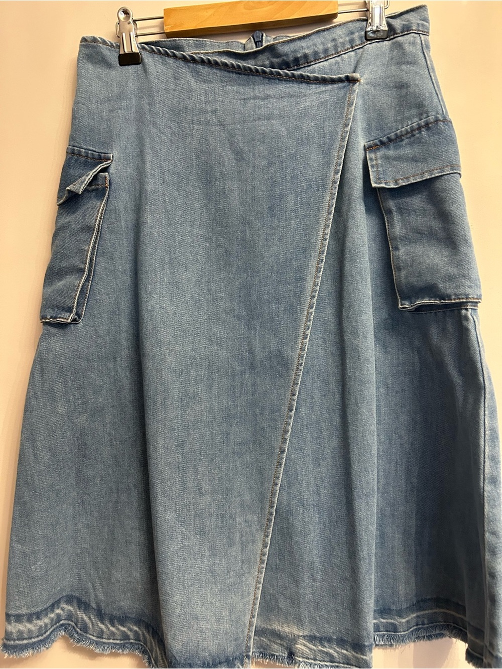 Light Blue Denim Cargo Pocket Midi Skirt size 18 girls